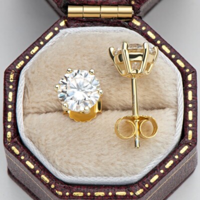 2 kt Ohrringe Gelbgold Geschenkbox Laborgefertigt VVS1/D/Top Diamant Testpass