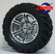 GOLF CART 12" GUNMETAL TERMINATOR WHEELS/RIMS and 22"x11"-12" AT/MT DOT TIRES(4)