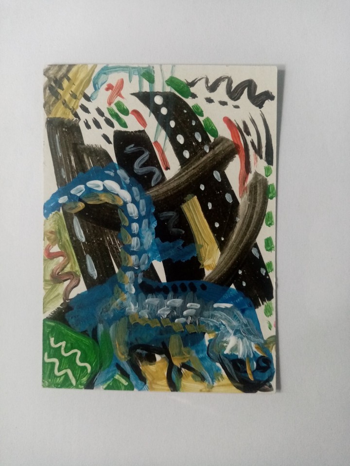 ACEO Original Abstract Painting Outsider ArtFine Art Acrylic "Skunk