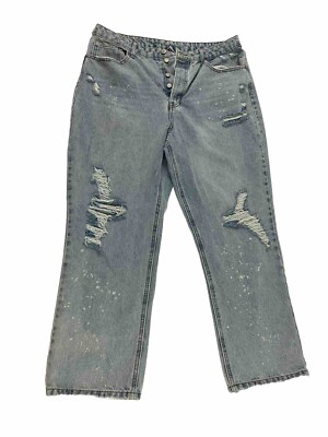 Grunge 90s Style Nobo Distressed Mom Jeans No Boundaries 16 Blue Denim Slouchy
