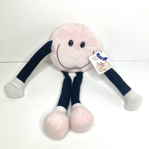 Flomo Pink Smiley Emoji Tags Plush Stuffed Animal Toy Long Legs Arms RARE 11" - Picture 1 of 8