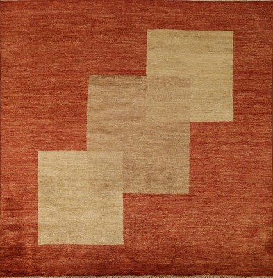 Modern Gabbeh Vegetable Dye Square Rug 6x6 Handmade Orange Carpet
