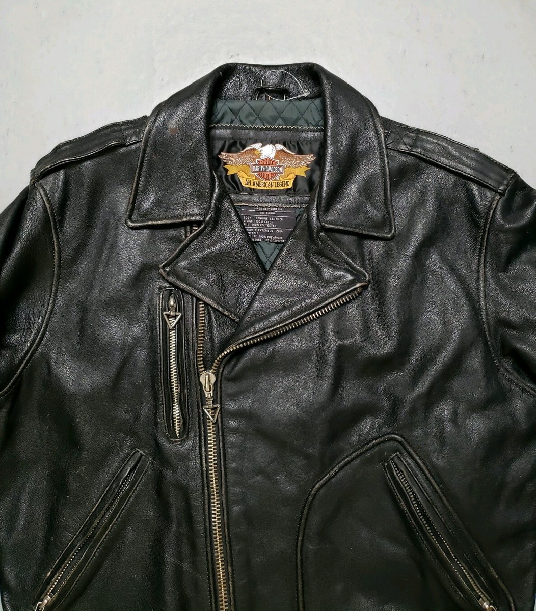 Vtg Harley Davidson Black Leather Motorcycle Jacket D Pocket Sz L
