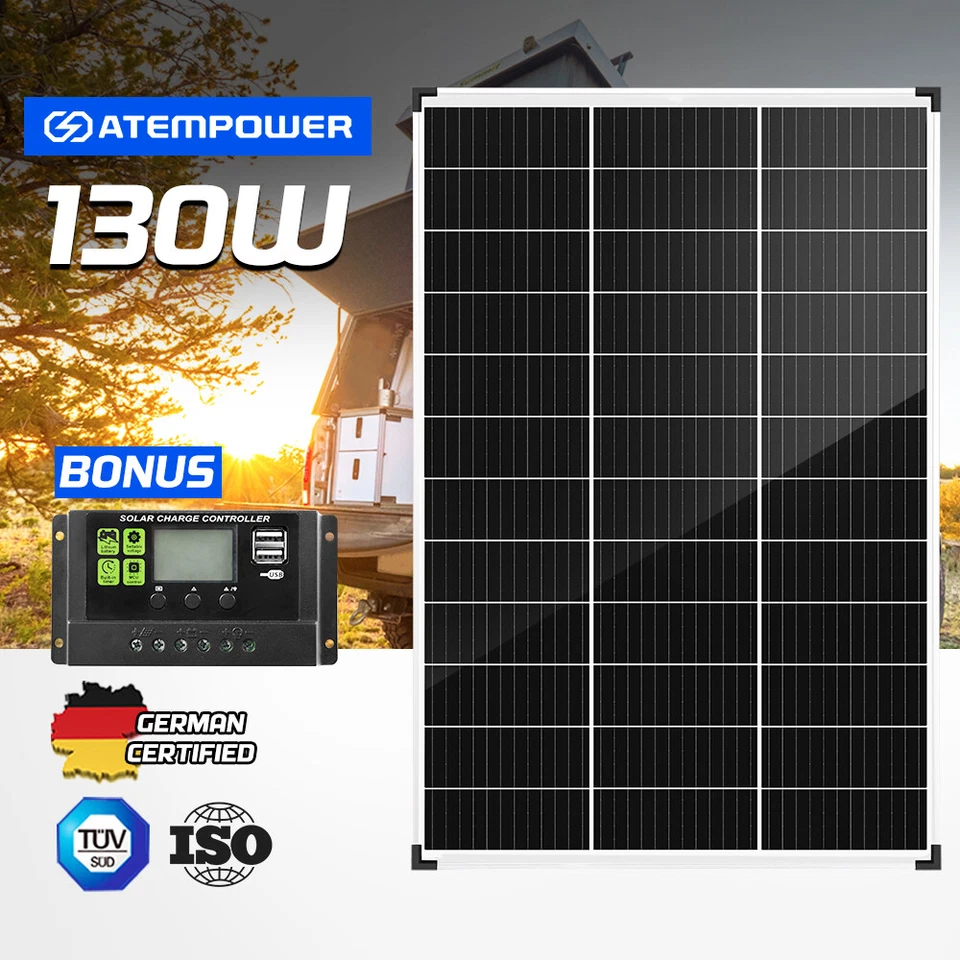 130W Solar Panel Kit Mono Generator Caravan Camping Power Battery Charging 12V