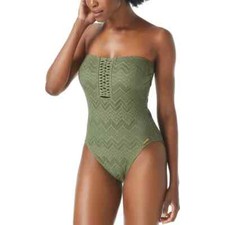 Vince Camuto Green Crochet Bandeau One-Piece Swimsuit L87329 Womens Size 14