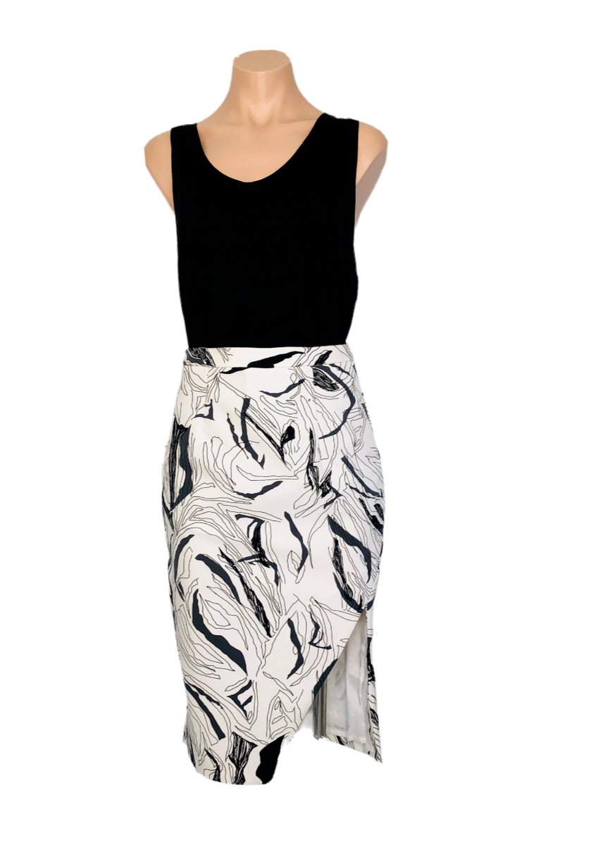 Kookai Midi Skirt Size 36 AU Pencil Side Slit Black White