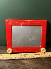 Etch A Sketch No. 505 Ohio Art Company Glass Magic Screen Red Frame Working