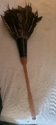 Antique Feather Duster , large , long wood handle , | eBay