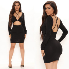 NWT Fashion Nova Night Plans Mini Black Dress Bodycon Size S