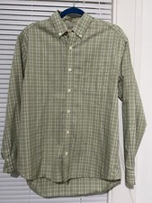 Eddie Bauer Shirt Mens Medium Green Plaid Wrinkle Free Relaxed Fit Button Up
