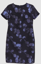 Banana Republic Black Blue Shimmer Floral Vine Shift Classy short sleeve Dress 0