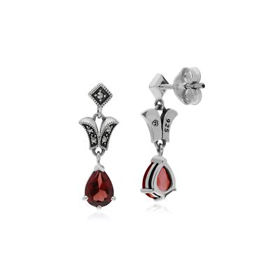 Boucles D'oreille Argent & Marcassite - Style élégant Vintage - Occasion En Bon état