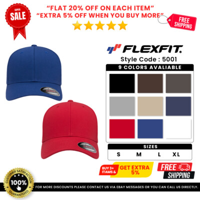 Flexfit Original 5001 Unisex Baseball Hat Fitted Flex Fit Baseball Blank Cap