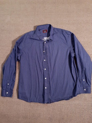 Untuckit Men's Long Sleeve Size 2XL Blue w/White Triangle Dots Button Up