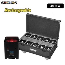 SHEHDS 10in1 Flightcase of LED Par 6x18W RGBAW UV Battery Stage Effect Light