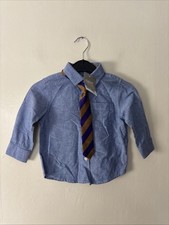 Boys Next Chambray Blue Shirt & Tie Set Age 12-18 Mnts NWT