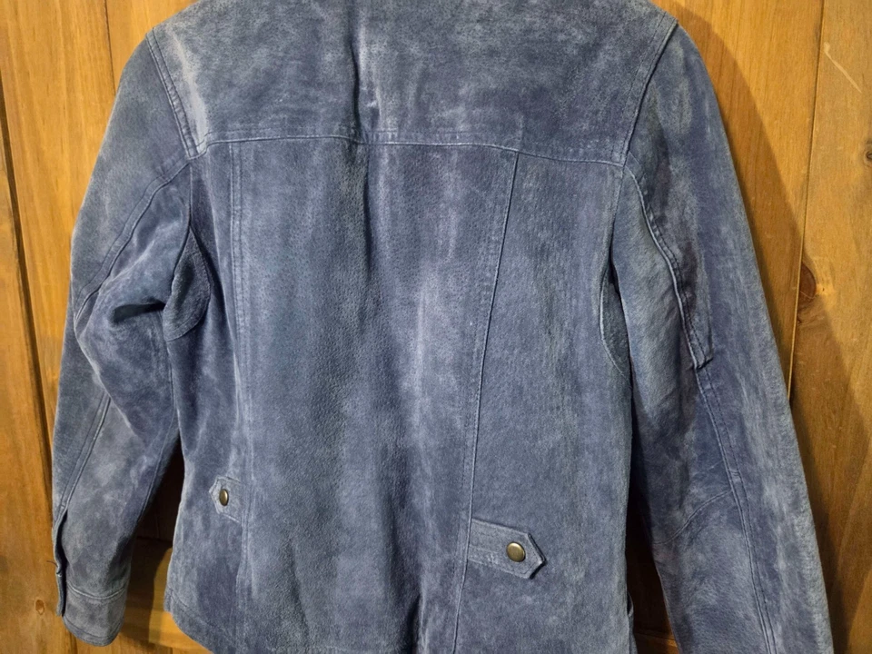 Chaqueta Blazer Coldwater Creek Mujer 100% Cuero Azul Frente a Presión Pequeña Pequeña Foto 4 de 4