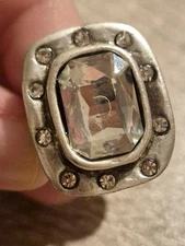 Silver Plated Geometric Cocktail Crystals Ring Adjustable