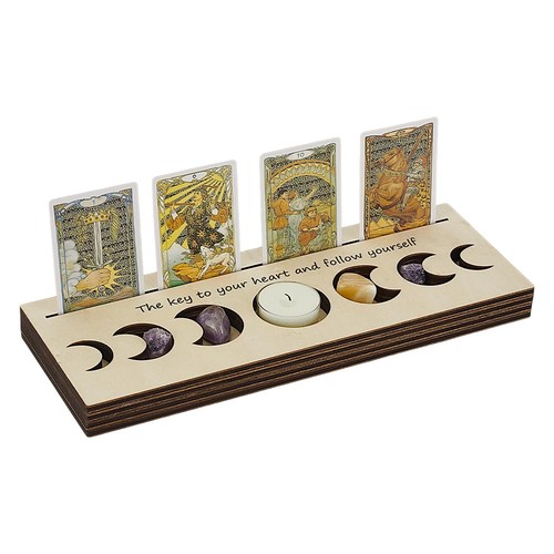 Tarot Wooden Rectangle Almond Color Tarot Card Stand Moon Phase Design Witchc...
