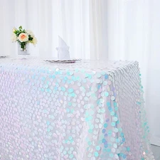 Iridescent Blue Rectangular 90x156" Large Payette Sequin Tablecloth Catering