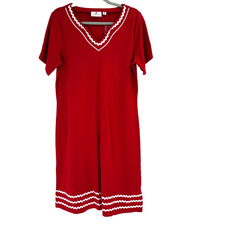 Quacker Factory Midi Shift Dress Women's Medium Red Embroidered MUMU Lounge NEW