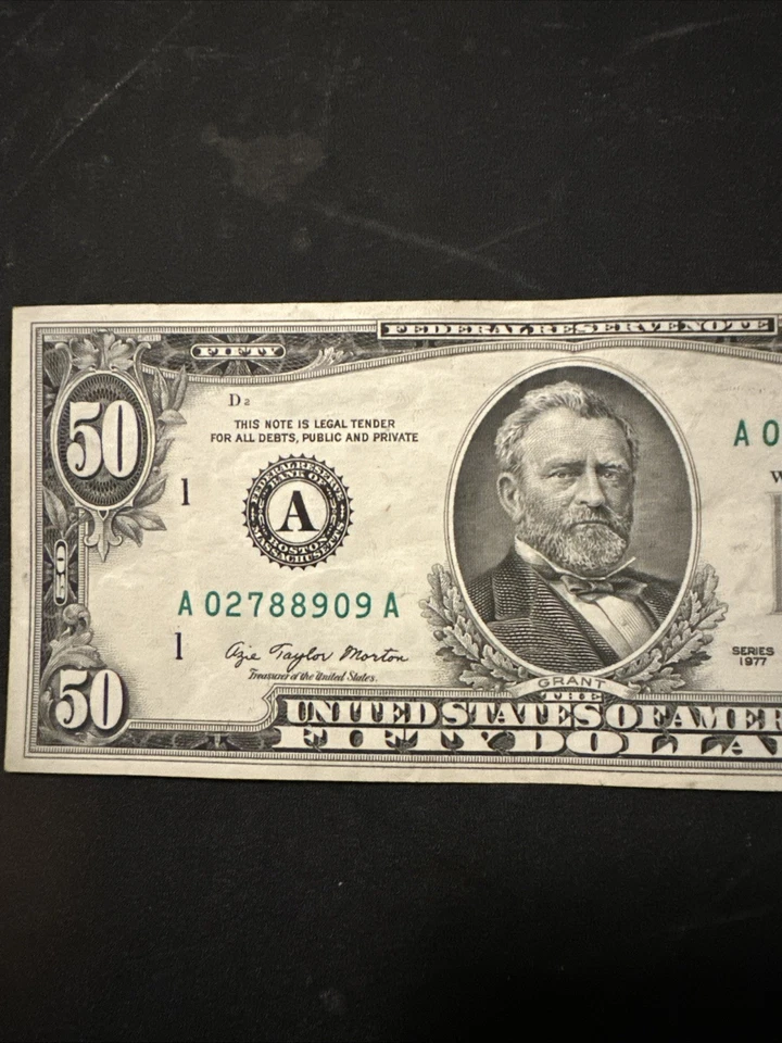 1977 50 Dollar Note Vintage A02788909a Excellent Almost Uncirculated - Image 2 of 4
