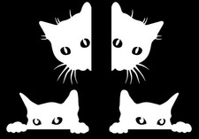 Peeking White Cats Four Pack White Vinyl Graphic Decals Car Truck Windows laptop