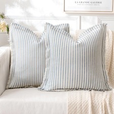 Pack of 2 Light Blue Pillow Covers 18x18 Inch Striped Farmhouse Couch Spring ...