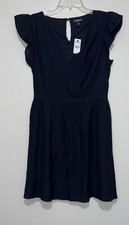 New Express V-Neck Ruffle Sleeve A-Line Black Lined Dress Women’s Size Med NWT