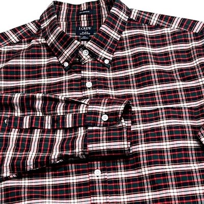 J. Crew Mens XL Classic Flex Oxford Plaid Red Green Button Down Shirt