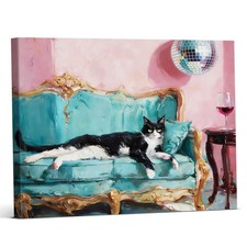 Tuxedo Cat Wine Wall Art Vintage Cat Lover Retro Decor Wine and Cats