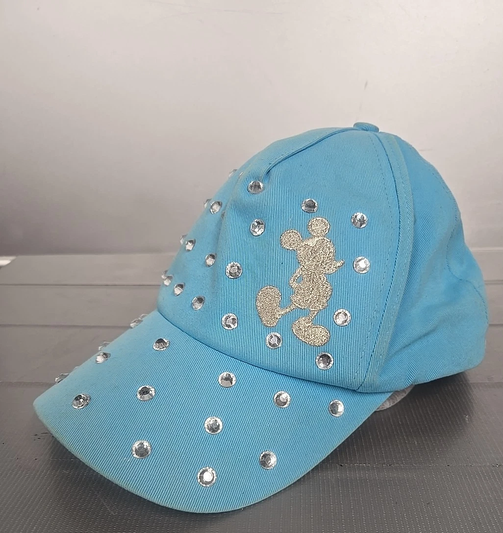 Disney Parks Mickey Mouse Light Blue Rhinestone Adjustable Baseball Hat