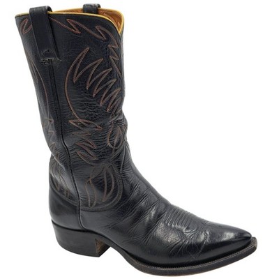 1950s? Vintage Justin Boots Black Leather Mens 10.5D Snip-toe