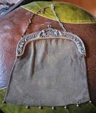 Antique Victorian Hallmarked Alpacca Silver Mesh Purse - Sweet Cherubs