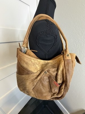 Vintage Lucky Brand Brown Leather Hobo Shoulder Bag Purse 