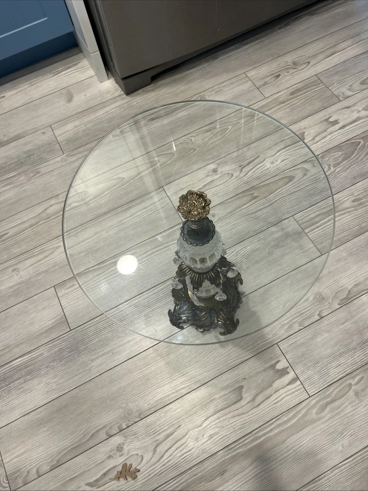 Vintage Accurate Hollywood Regency Glass Brass Table 17”x 14” Preowned - Image 2 of 4