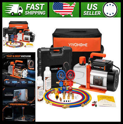 VIVOHOME AC Vacuum Pump and Gauge Set 5CFM 2 Stage HVAC Kit