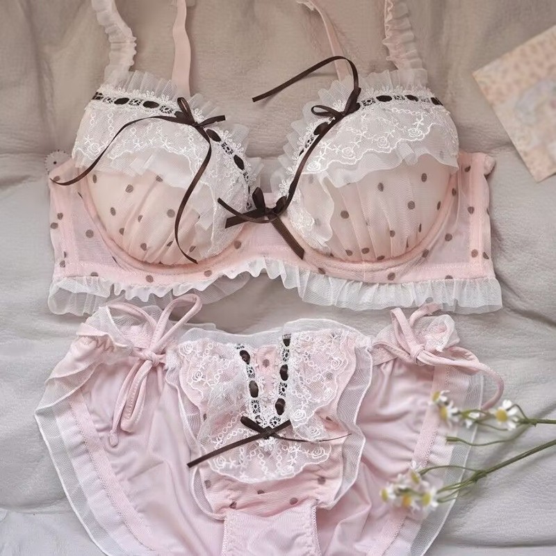 Japanese Sweet Girls Womens Underwear Bra Sets Strappy Panties Briefs Lolita