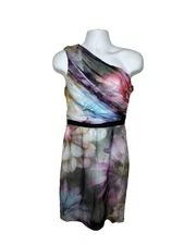 W by Worth Silk Chiffon One Shoulder Floral Lavendar Sheath Dress Sz 8 multi