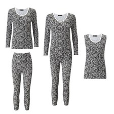 Ladies Lace Print Thermal Cotton Vest Ski Wear Black/White