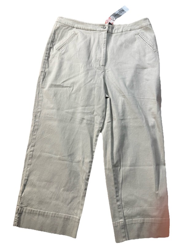 Additions by Chico's Women's Beige Twill Cropped Pants Straight Leg Pockets