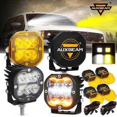 AUXBEAM 4pcs 3'' LED Cube Spot Work Light Pods Amber Off Road DRL Driving Lights