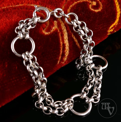 Vintage min 800 silver link bracelet charm bracelet 18.5cm / 12.0g / eyelets 12mm