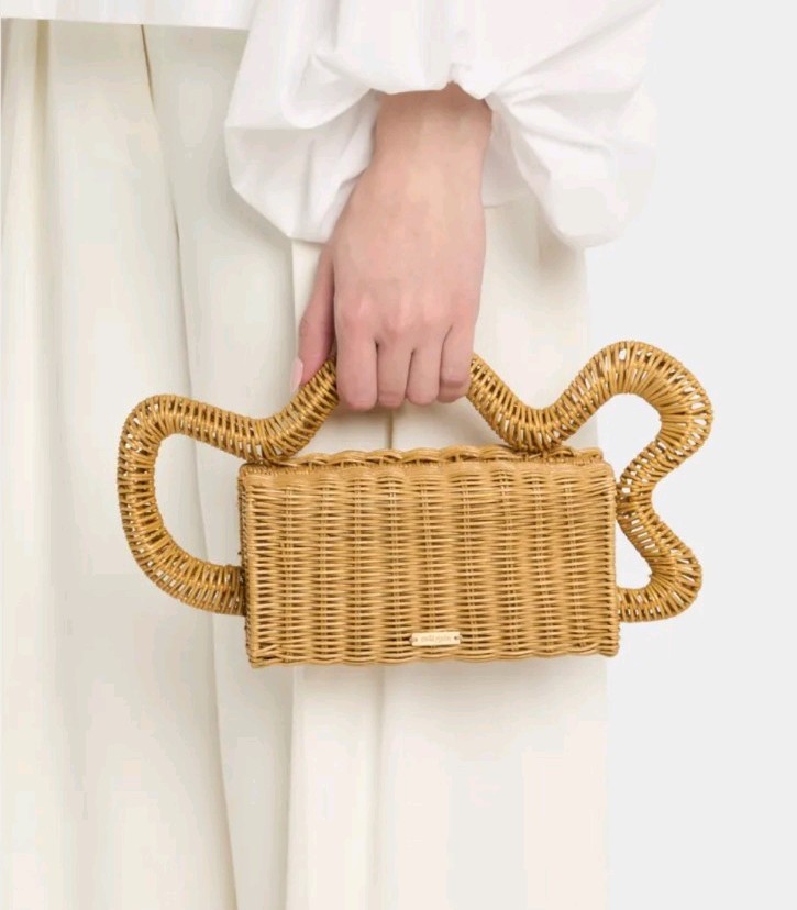Cult Gaia Elsa Wavy Rattan Womens Clutch Bag In Natural MSRP $498