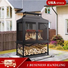2in1 Fire Pit + BBQ Grill Metal Chiminea Fireplace Wood Burning for Yards Garden