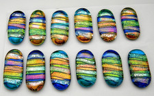 premium RECTANGLE Lot of 12 pcs handmade DICHROIC FUSED GLASS O22 cabs