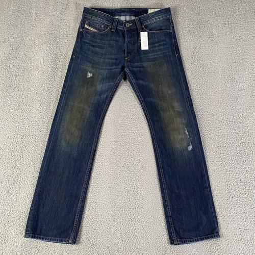 Diesel Viker Jeans Mens 29x30 Blue Regular Straight Leg Distressed ORBS4 NWOT