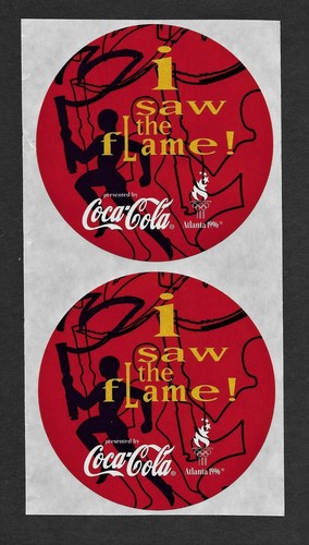 Two (2) 1996 Summer Olympic Torch Relay Stickers Sponsored by Coca Cola