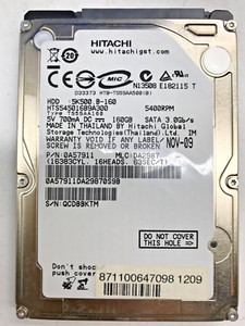 160 GB SATA NOTEBOOK FESTPLATTE HITACHI  HTS545016B9A300   2,5'' ZOLL #NFP533