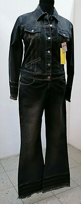Jeansanzug-Jacke-Schlaghose-Damen Paddocks Gr. 34 bis 42 dunkel Franzen Slim Ta.
